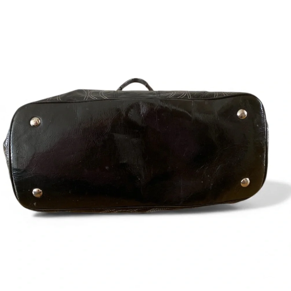 Coach Vintage Signature Kiss Lock Large Shoulder Bag Black Patent Leather